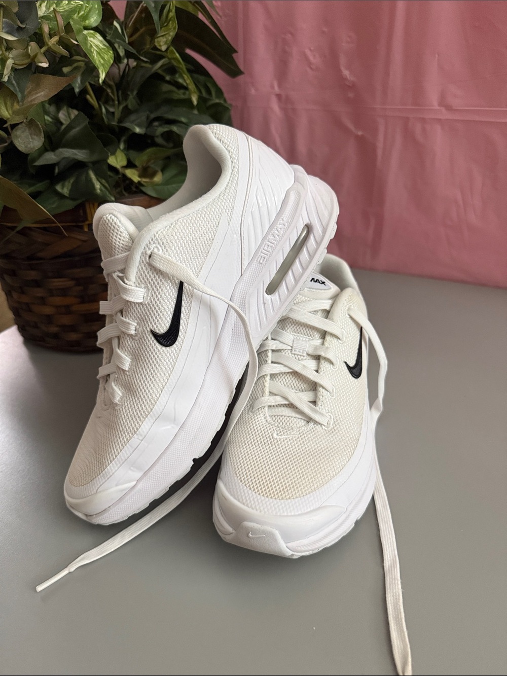 Nike Air Max Women's White Sneakers with Black Swoosh - Picture 2 of 5